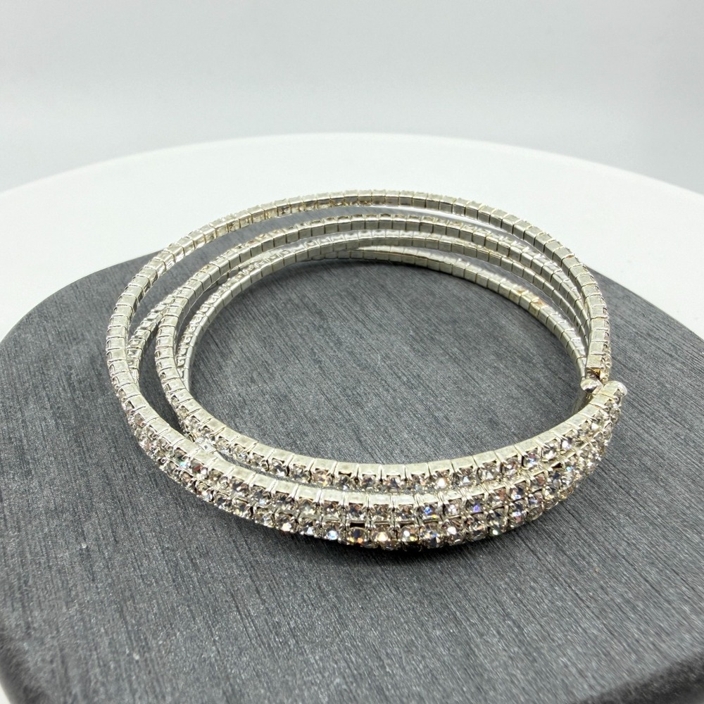 Y2K Silver Tone Crystal Wrap Bracelet Multilayer Stretchy Sparkle Formal Party